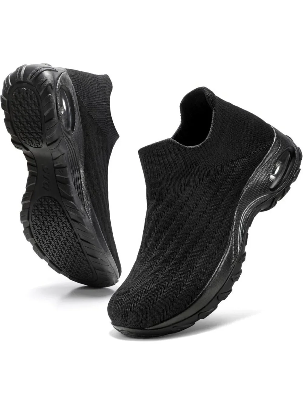 Women's Black Lug Walking Arch Support Non Slip Breathable Upper Sneaker Shoes